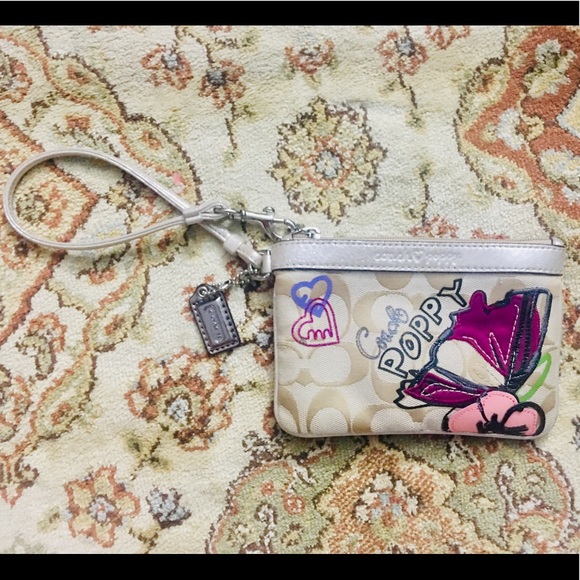 Coach Handbags - COACH Wristlet, Tan, Coach Mono. + Poppy